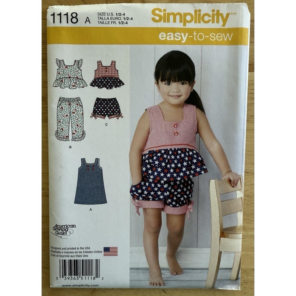 Simplicity Easy To Sew Pattern 1118 Toddlers Dress Top Pants Shorts Size 1/2-4